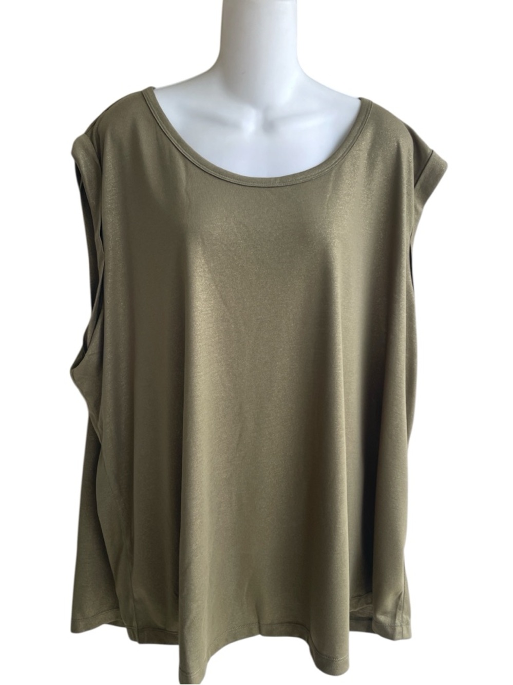 Iman Global Chic Green Gold Sparkle T-Shirt Top Sleeveless Cuff Woman's 3X NWT